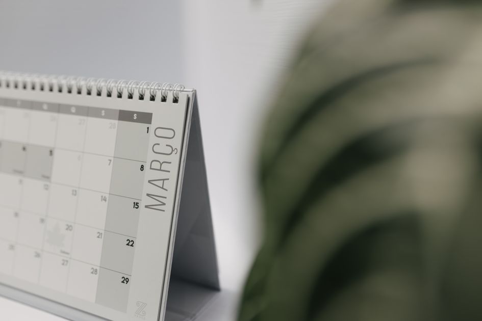 A top view of a schedule planner with a Monday header