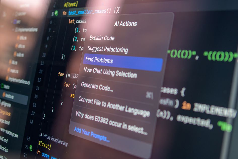 A close-up of AI-assisted software with debugging menu options